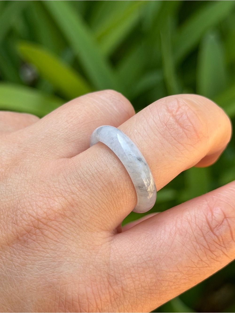 SIZE 9 Natural Gray White Jade Ring 2559 - Picture 5 of 7